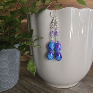 Artistic Blue and Purple Beaded Earrings
